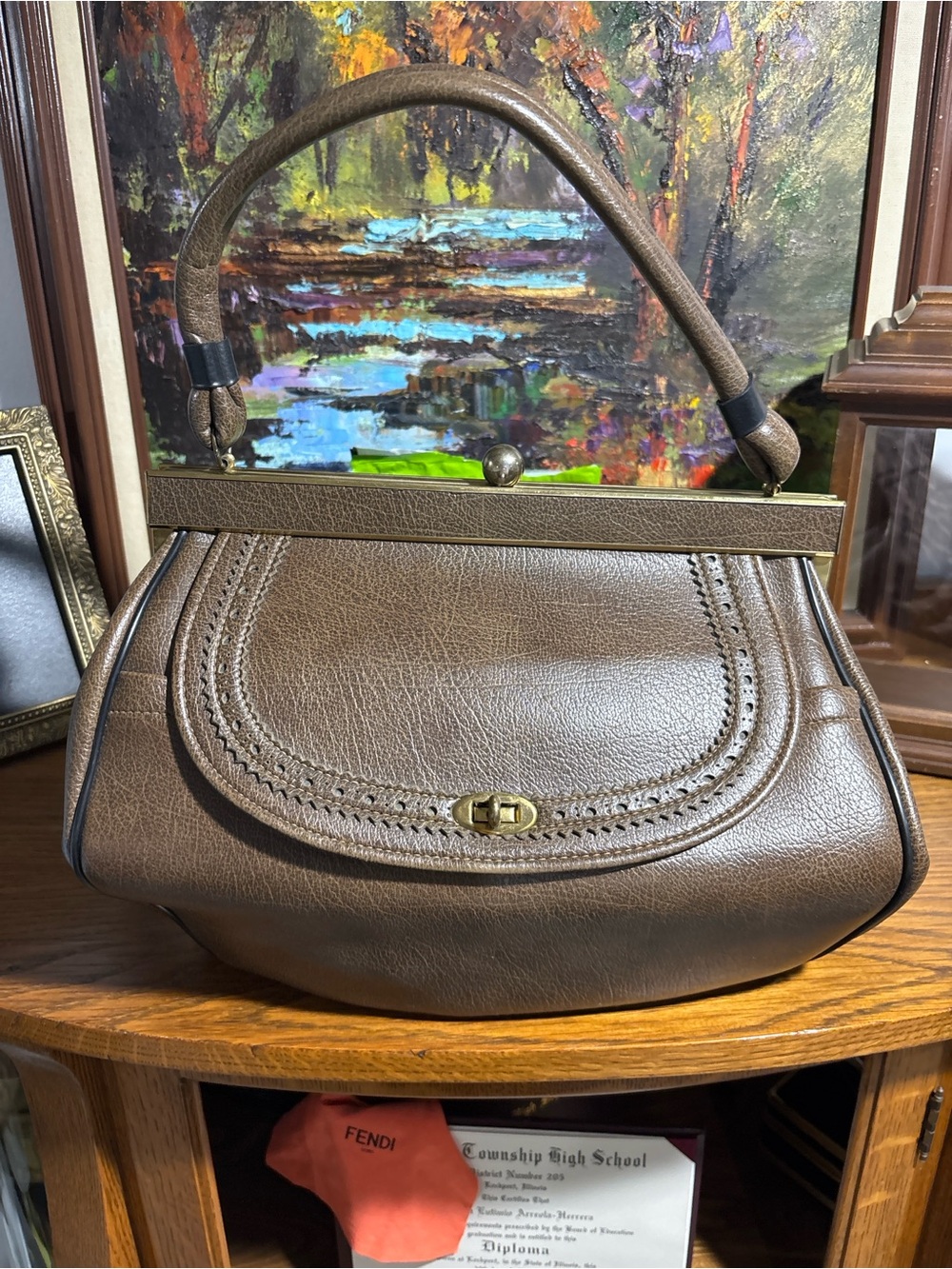 Vintage Brown Leather Top-Handle Women's Bag
